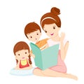 Mother Reading Tale Book To Daughter And Son